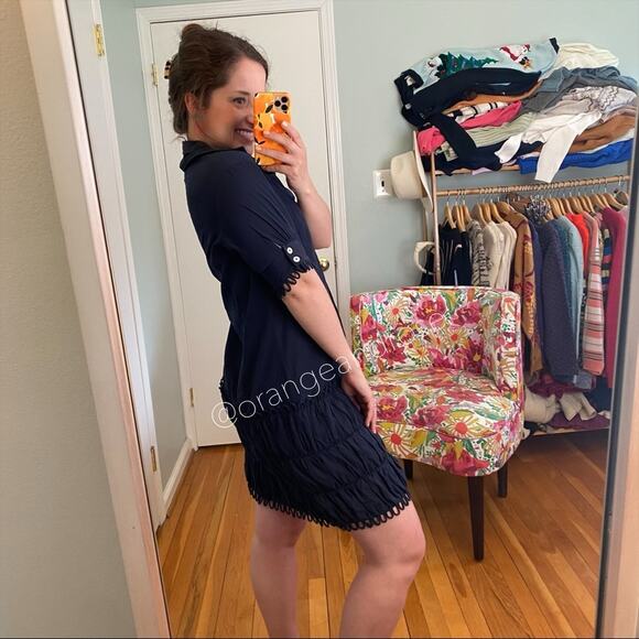 Alicia Bell Navy Blue Button Front Loop Mini Dress 10 - Picture 9 of 12